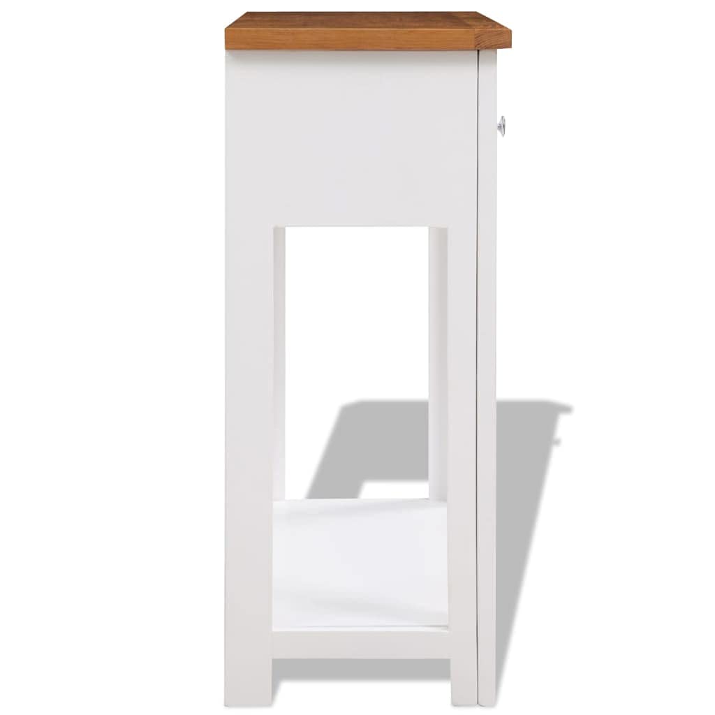Solid Oak Wood Console Table with Drawers and Shelf F71341