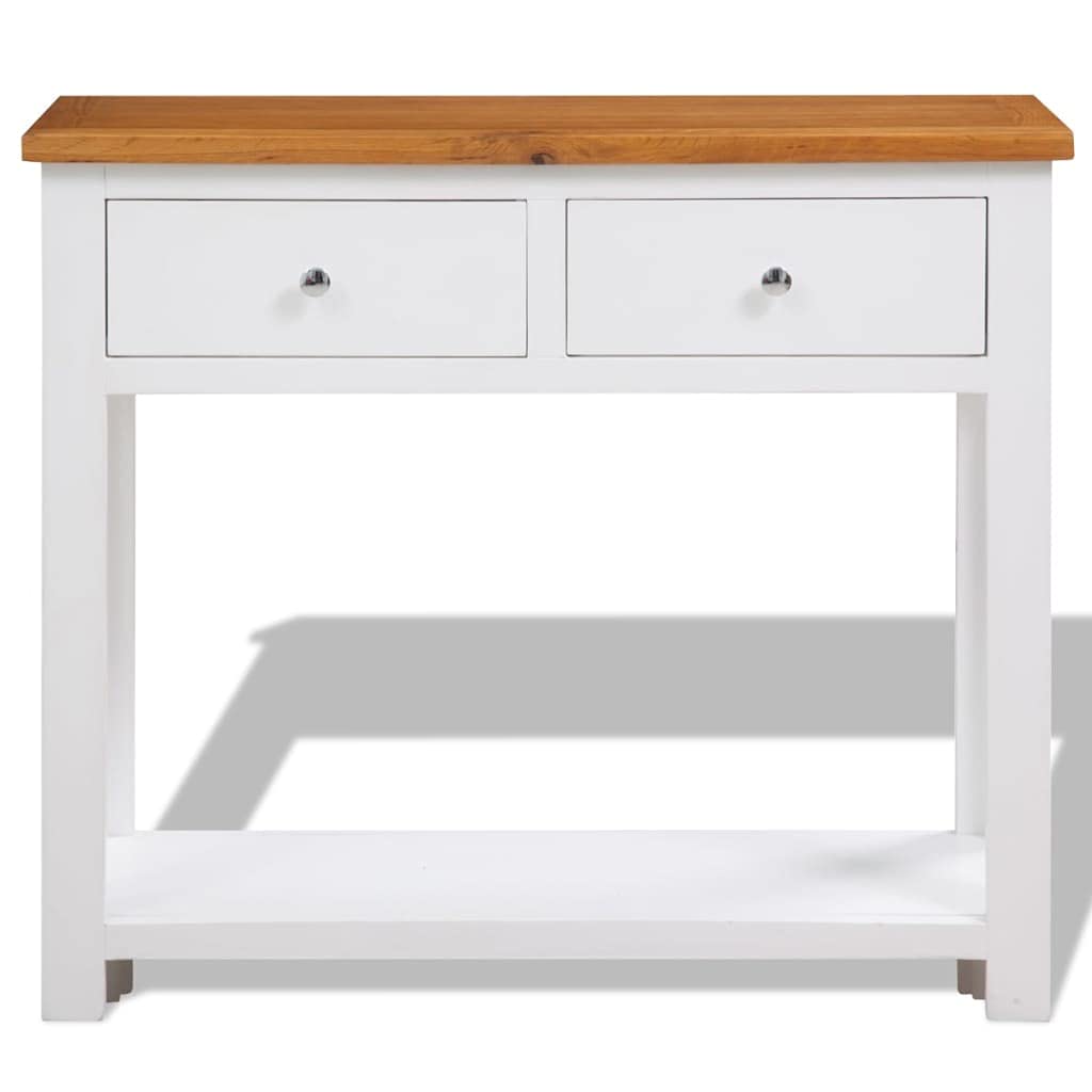 Solid Oak Wood Console Table with Drawers and Shelf F71341