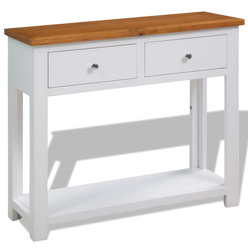 Solid Oak Wood Console Table with Drawers and Shelf F71341
