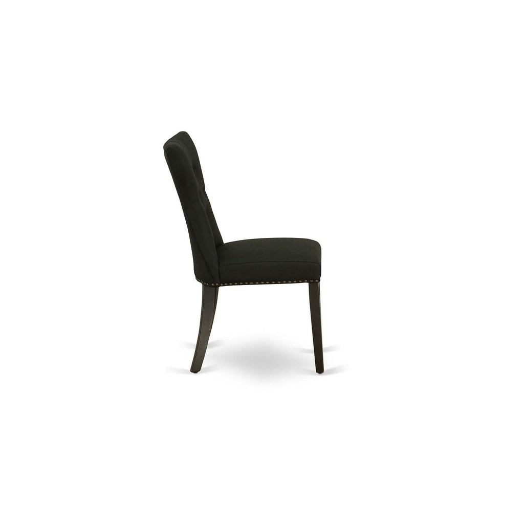Black Linen Fabric Upholstered Dining Chairs Set of 2 X5252