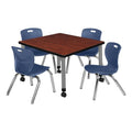 30" Square Mobile Table with 4 Blue Stackable Chairs G5940