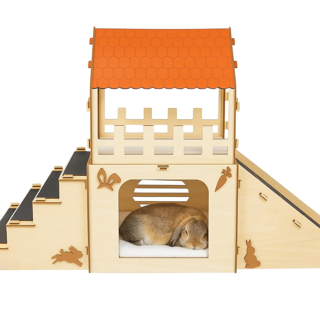 Extra Large Wooden Rabbit Hideout with Fleece Mats E404772
