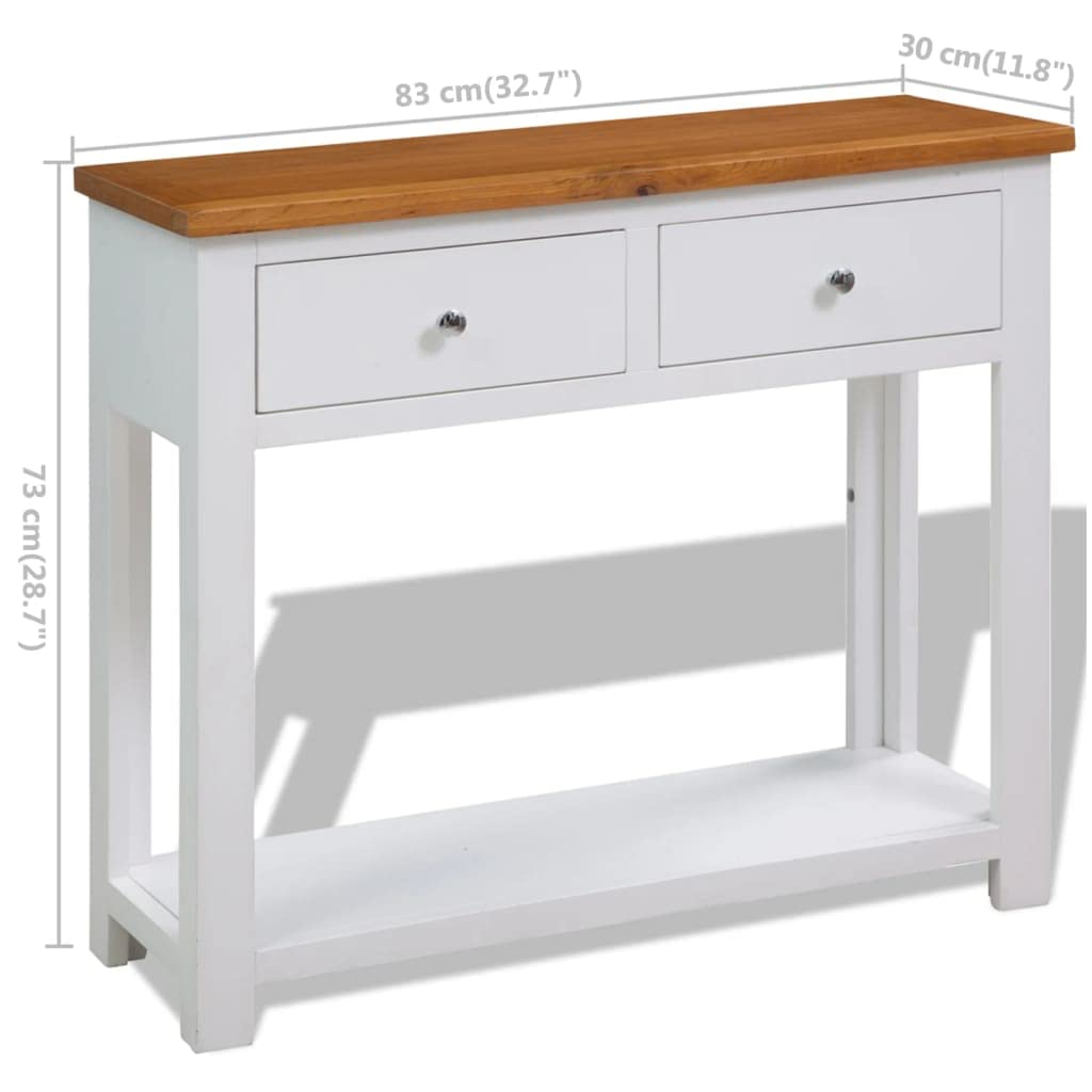Solid Oak Wood Console Table with Drawers and Shelf F71341