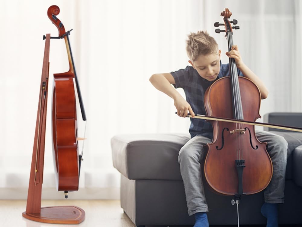 Mahogany Wood Cello Stand with Bow Holder I596008