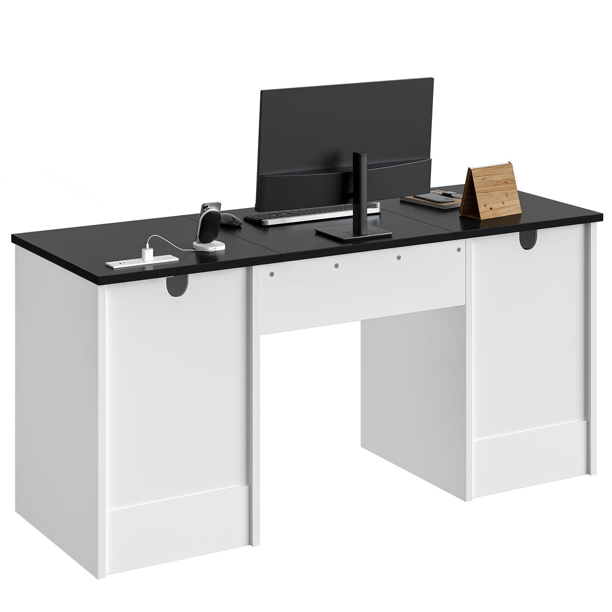 White Office Desk with Lockable Drawers and Charging Station O715