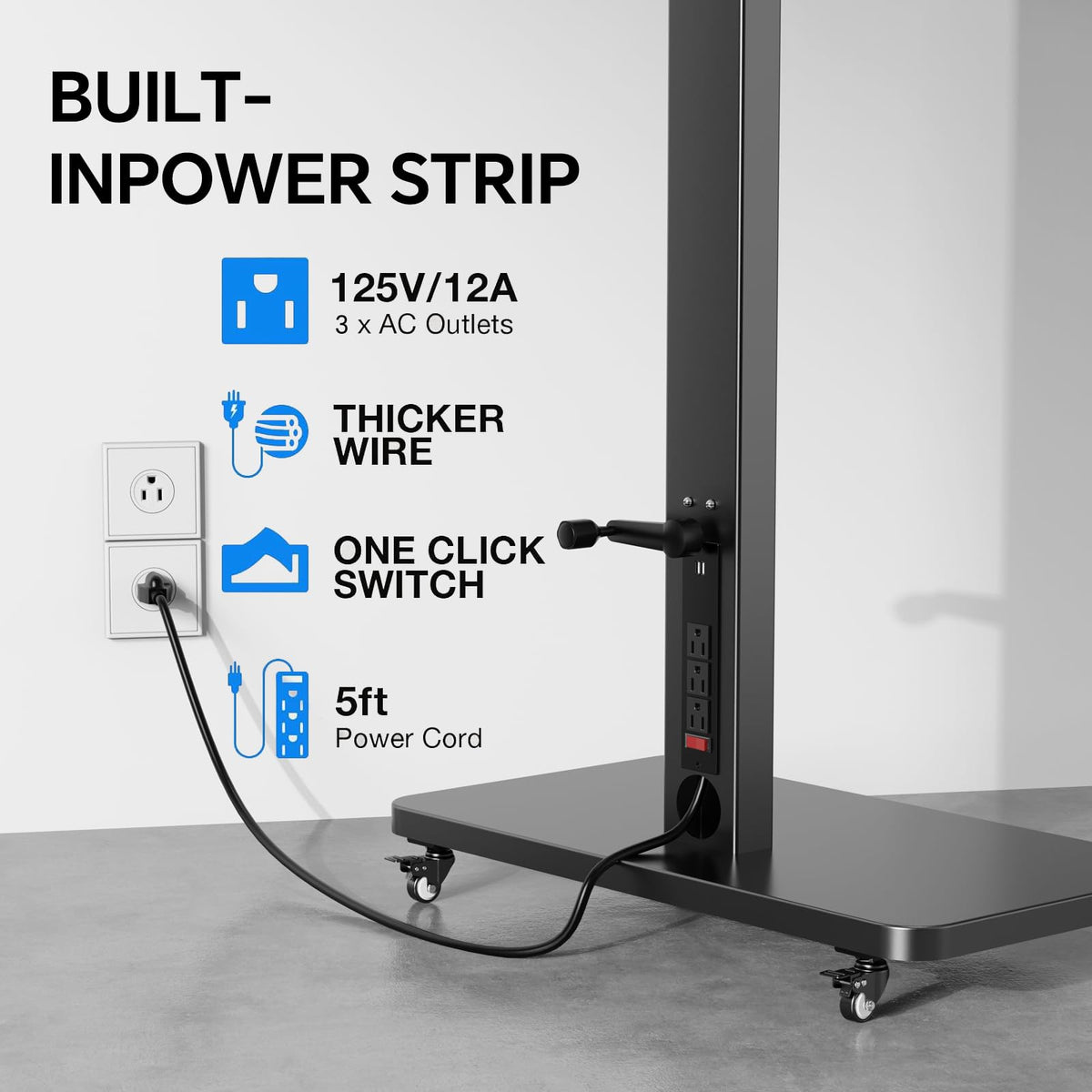 Mobile TV Stand with Power Outlet and Wheels F7991