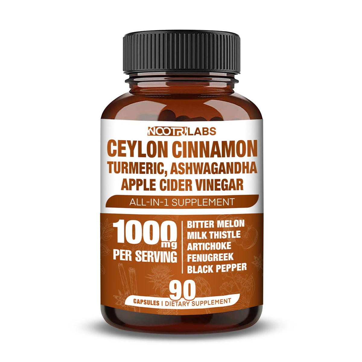 90 Vegan Capsules Ceylon Cinnamon Turmeric Apple Cider Vinegar Ashwagandha R578769