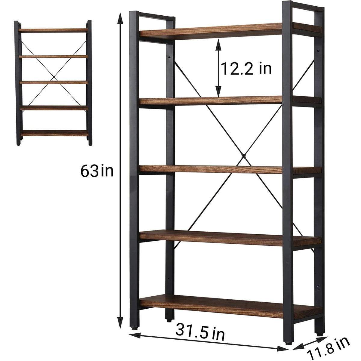 5 Tier Solid Wood Metal Bookcase T311