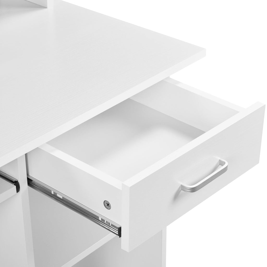 White Computer Desk with Keyboard Tray, Drawers, and Shelves R26811