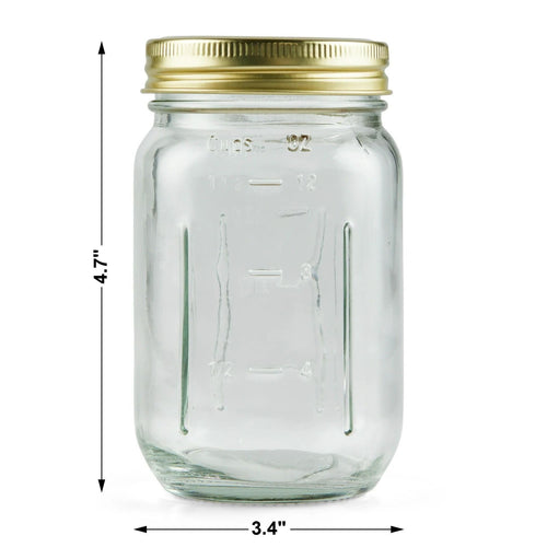 16 oz Regular Mouth Mason Jars with Lids & Rings R3358