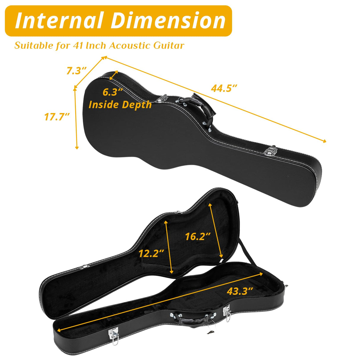 41 Inch Acoustic Guitar Hard Case with Lock Latch, Black K2941
