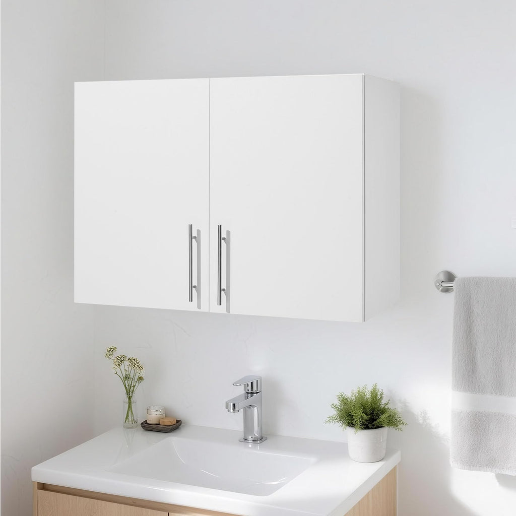 White 2-Tier Wall Mounted Cabinet with Adjustable Shelf Q123