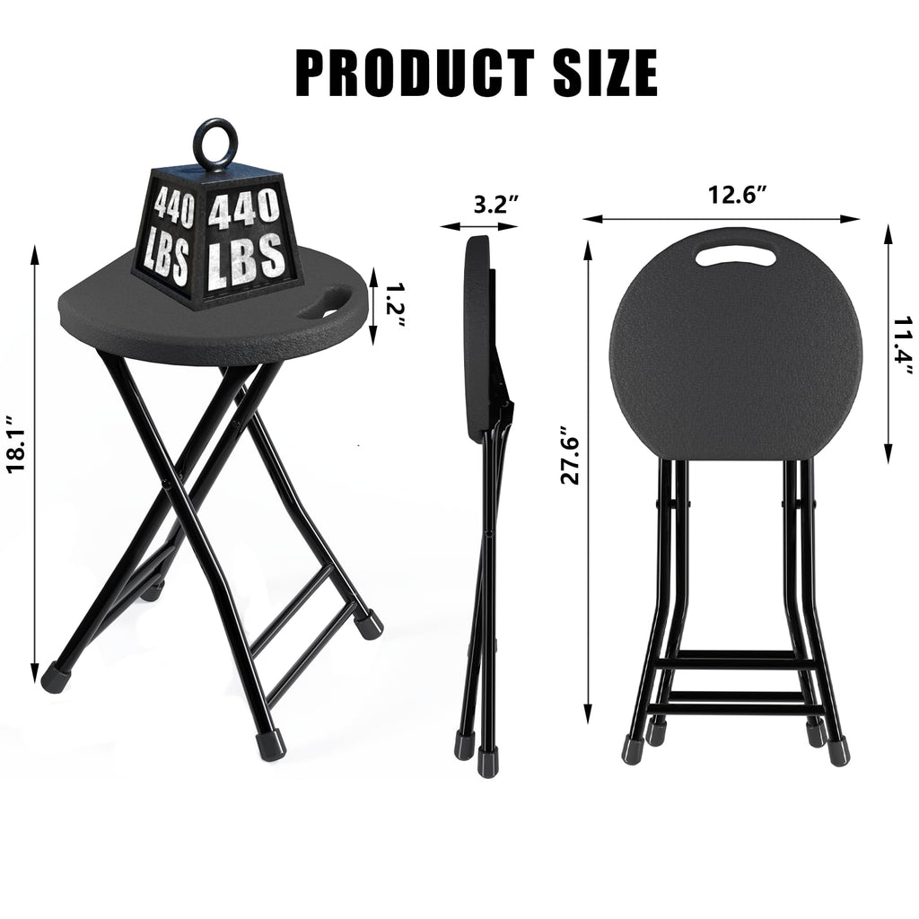 Black 18 Inch Folding Stool with Handle, Pack of 2 C431998