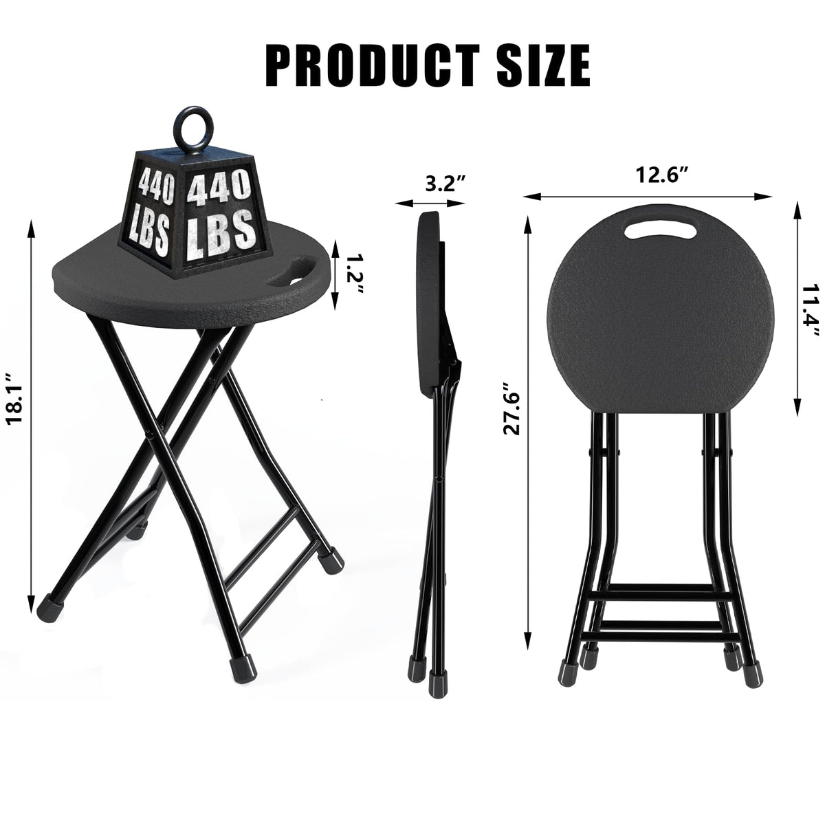 Black 18 Inch Folding Stool with Handle, Pack of 2 C431998