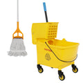 35 Qt Yellow Mop Bucket with Wringer on Wheels and Mops Set T273350