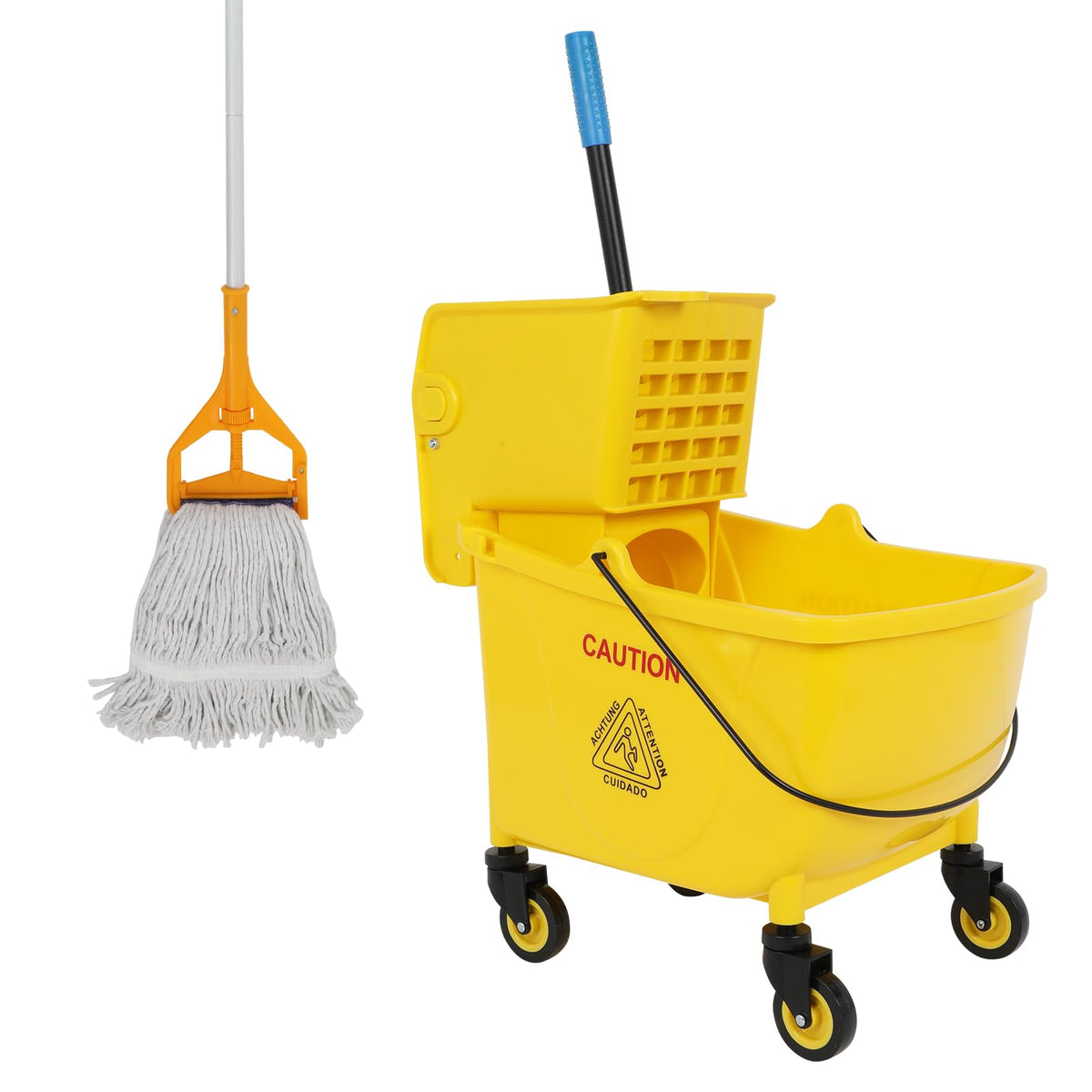 35 Qt Yellow Mop Bucket with Wringer on Wheels and Mops Set T273350
