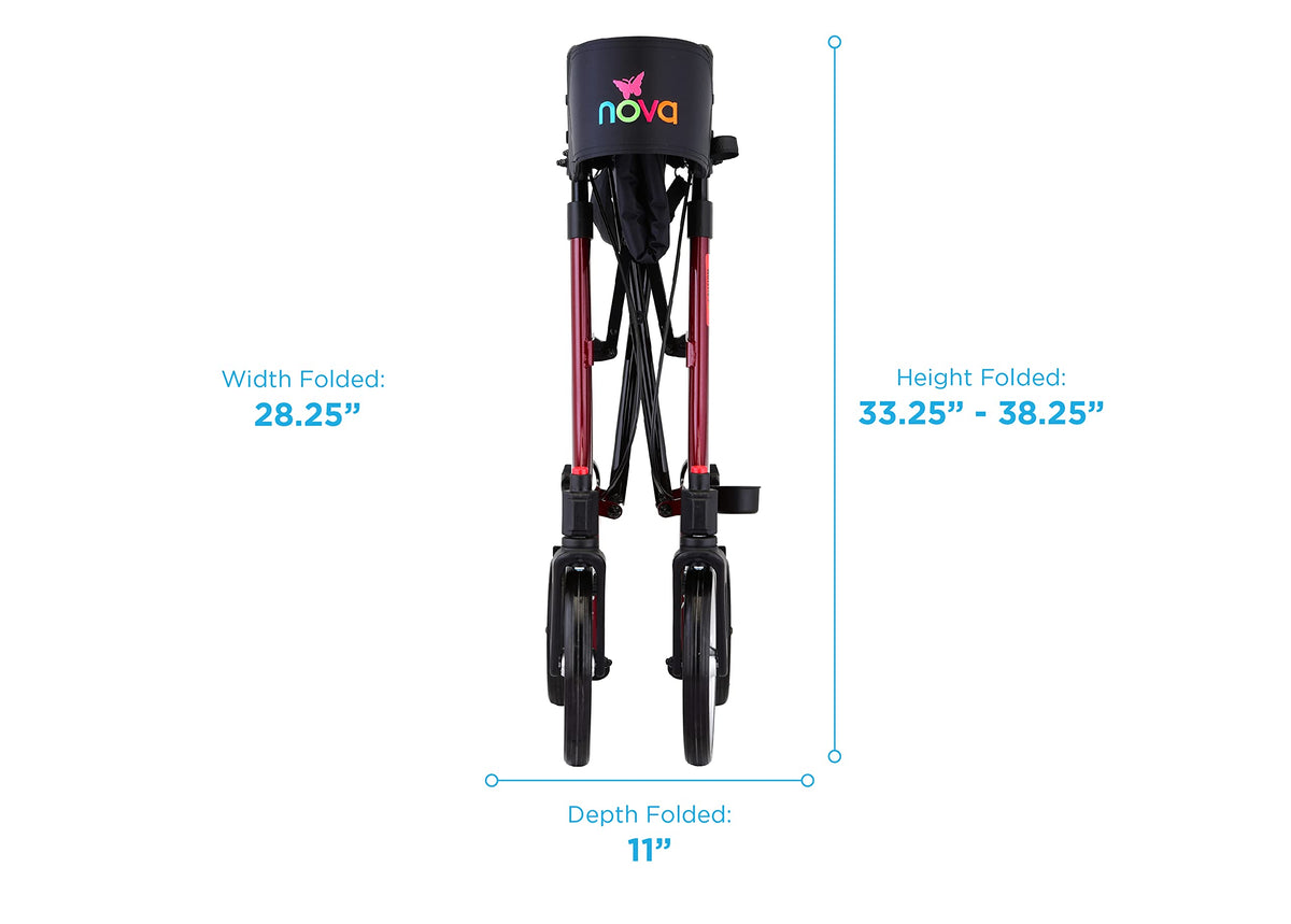 Red Compact Foldable Rollator Walker with Cane Holder L500