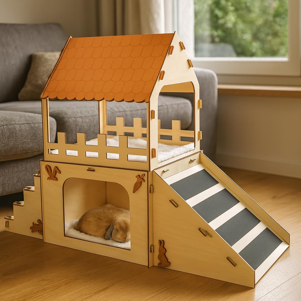 Extra Large Wooden Rabbit Hideout with Fleece Mats E404772
