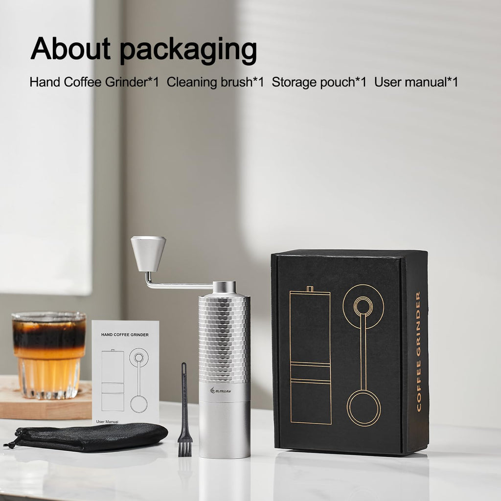 Manual Coffee Grinder, Stainless Steel Conical Burr Hand Grinder, 25g Coffee Bean Mill with Magnetic Handle, Dual Bearing Metal Body for Travel and Camping Y873