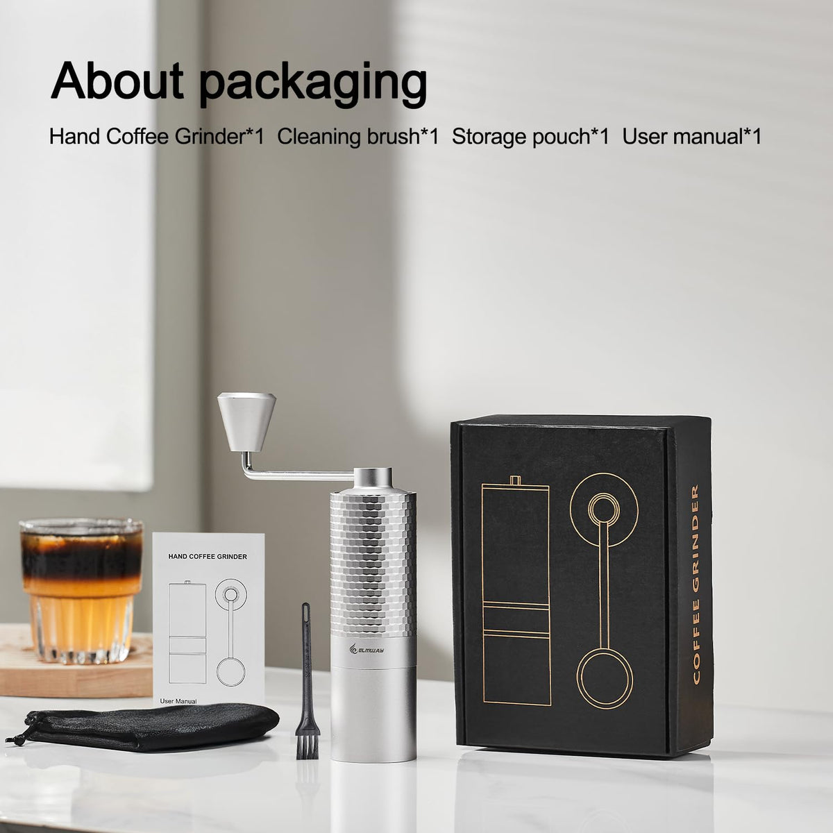 Manual Coffee Grinder, Stainless Steel Conical Burr Hand Grinder, 25g Coffee Bean Mill with Magnetic Handle, Dual Bearing Metal Body for Travel and Camping Y873