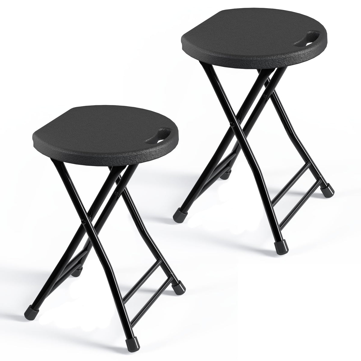 Black 18 Inch Folding Stool with Handle, Pack of 2 C431998