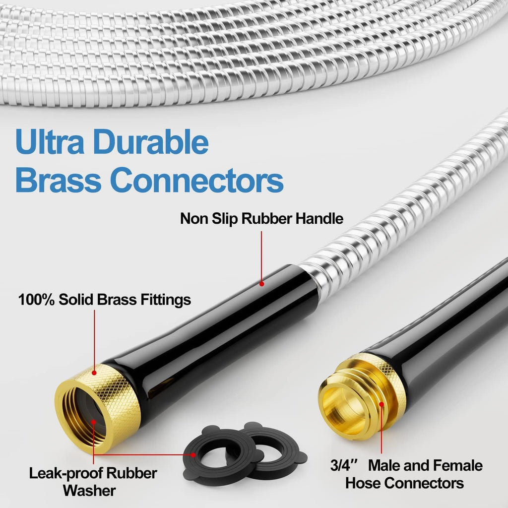 100ft 304 Stainless Steel Metal Garden Hose with Rubber Grip X15014