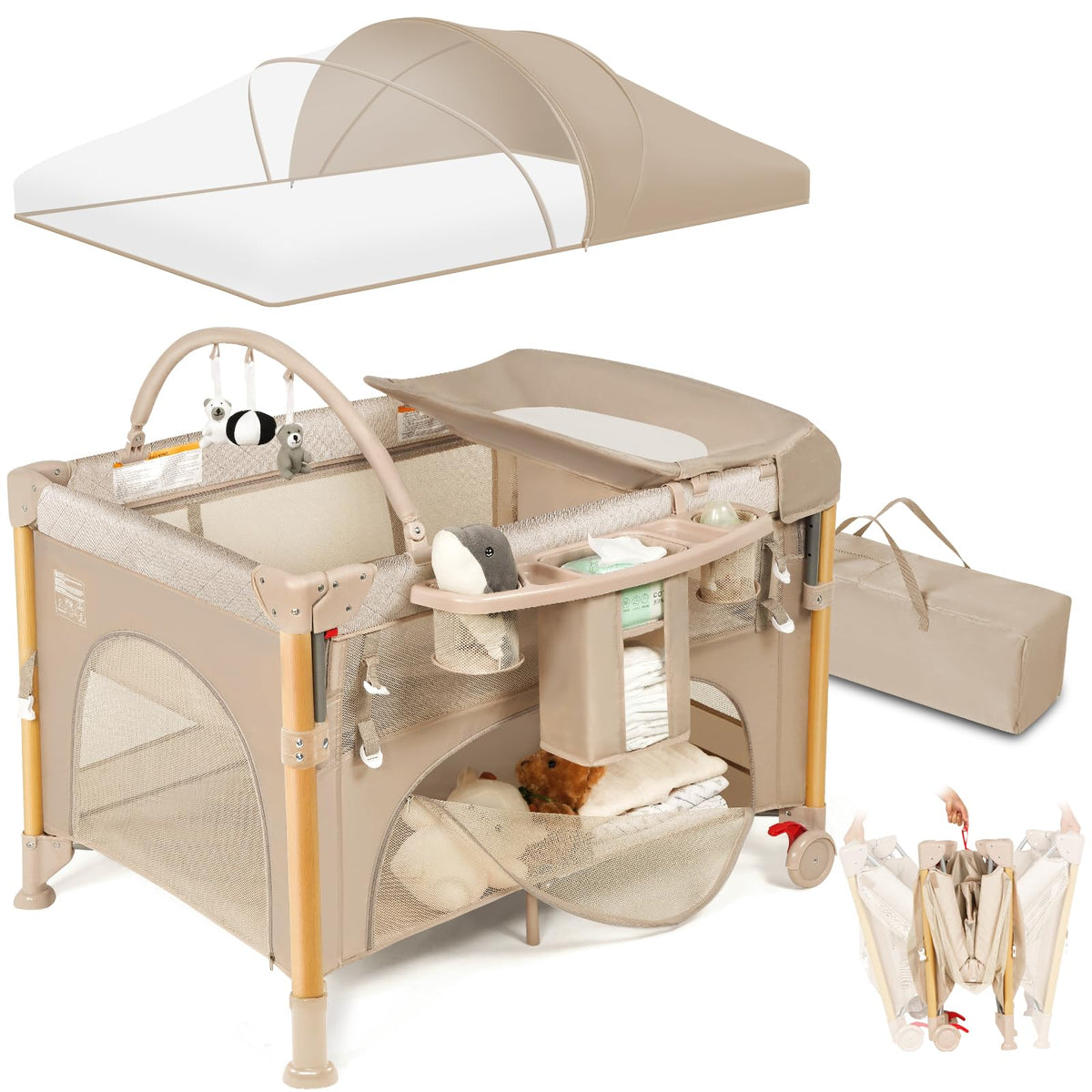 5-in-1 Foldable Baby Bassinet Playpen I235531