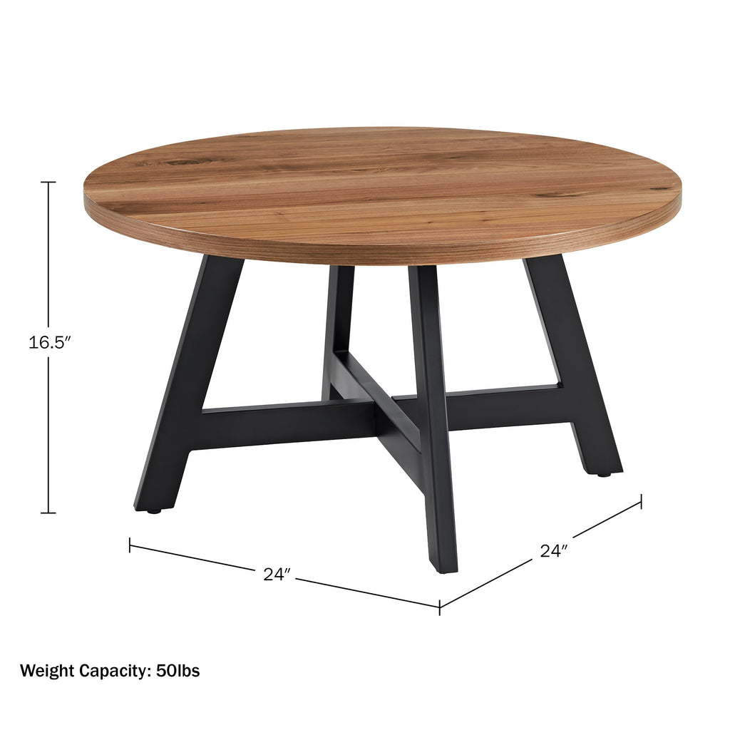 Round Wood Top Metal Base Coffee Table H35291
