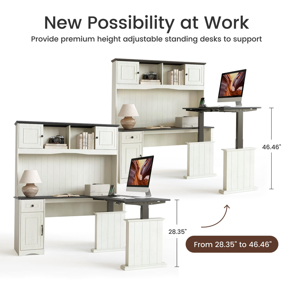 L Shaped Electric Standing Desk with Hutch and Drawers V33810