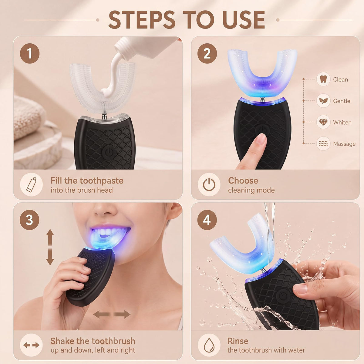 2 Pack U Shaped Automatic Toothbrushes W757059