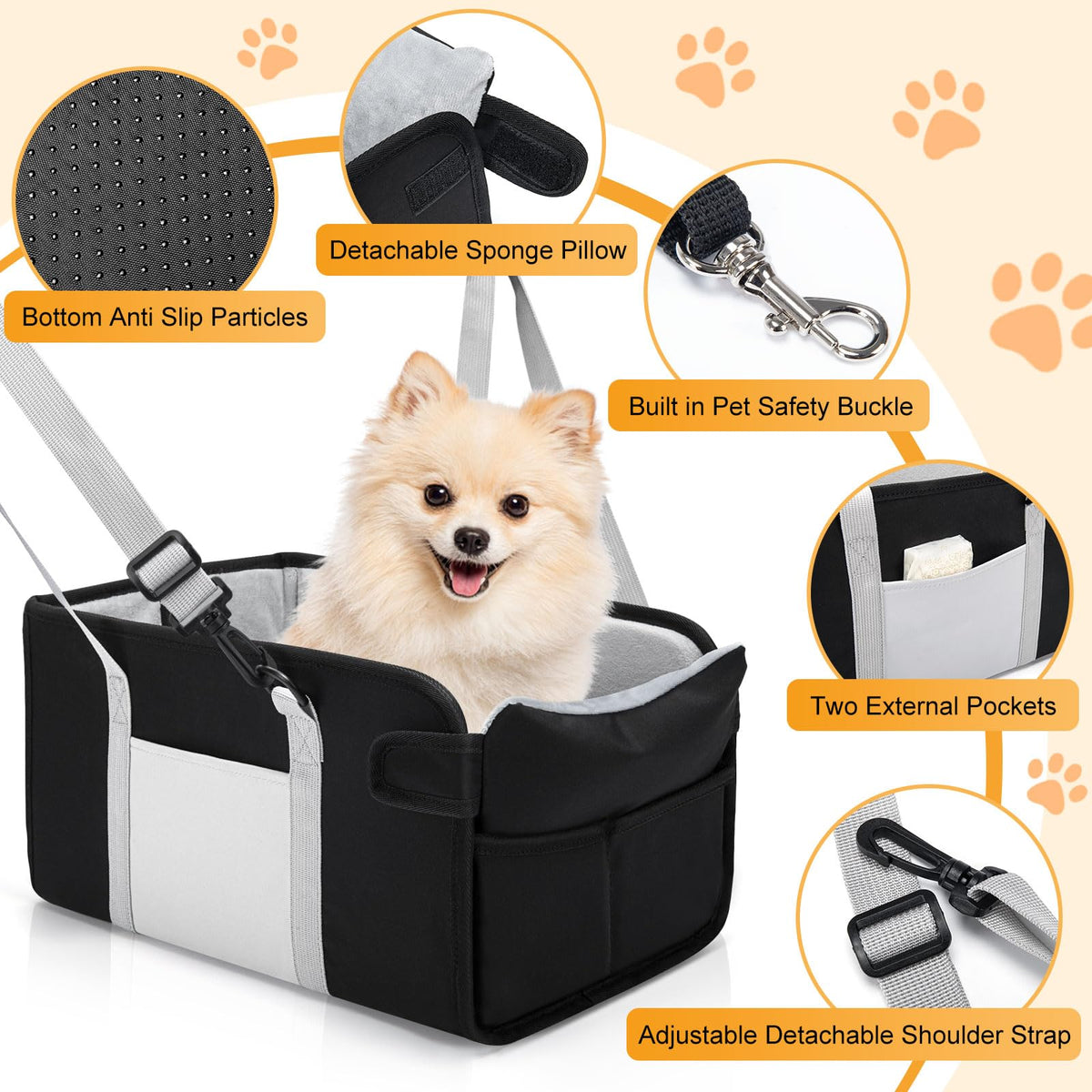 Portable Dog Car Seat for Small Dogs, Black Y3754