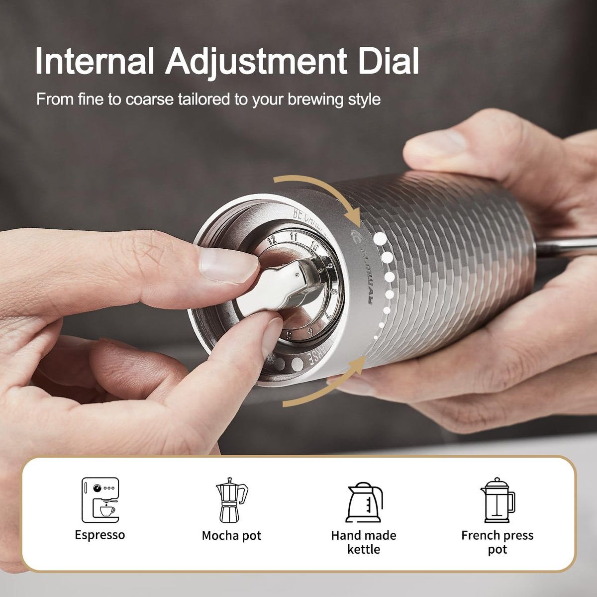 Manual Coffee Grinder, Stainless Steel Conical Burr Hand Grinder, 25g Coffee Bean Mill with Magnetic Handle, Dual Bearing Metal Body for Travel and Camping Y873