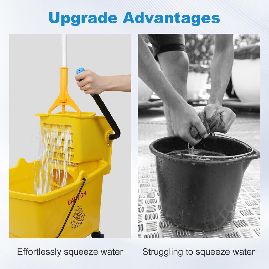 35 Qt Yellow Mop Bucket with Wringer on Wheels and Mops Set T273350