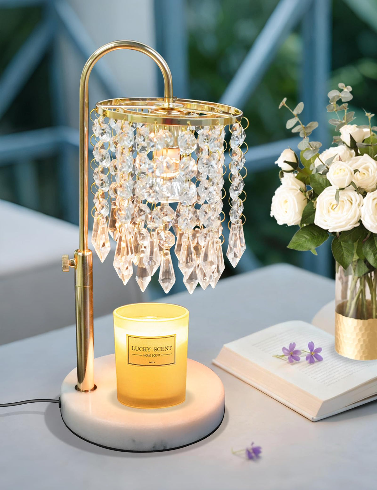 Candle Warmer Lamp with Timer Dimmable Adjustable Height Gold Y541