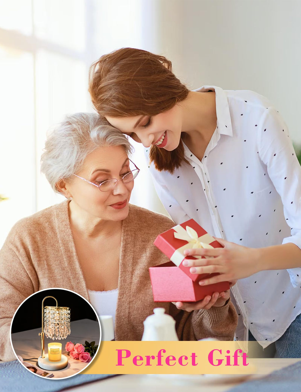 Candle Warmer Lamp with Timer Dimmable Adjustable Height Gold Y541