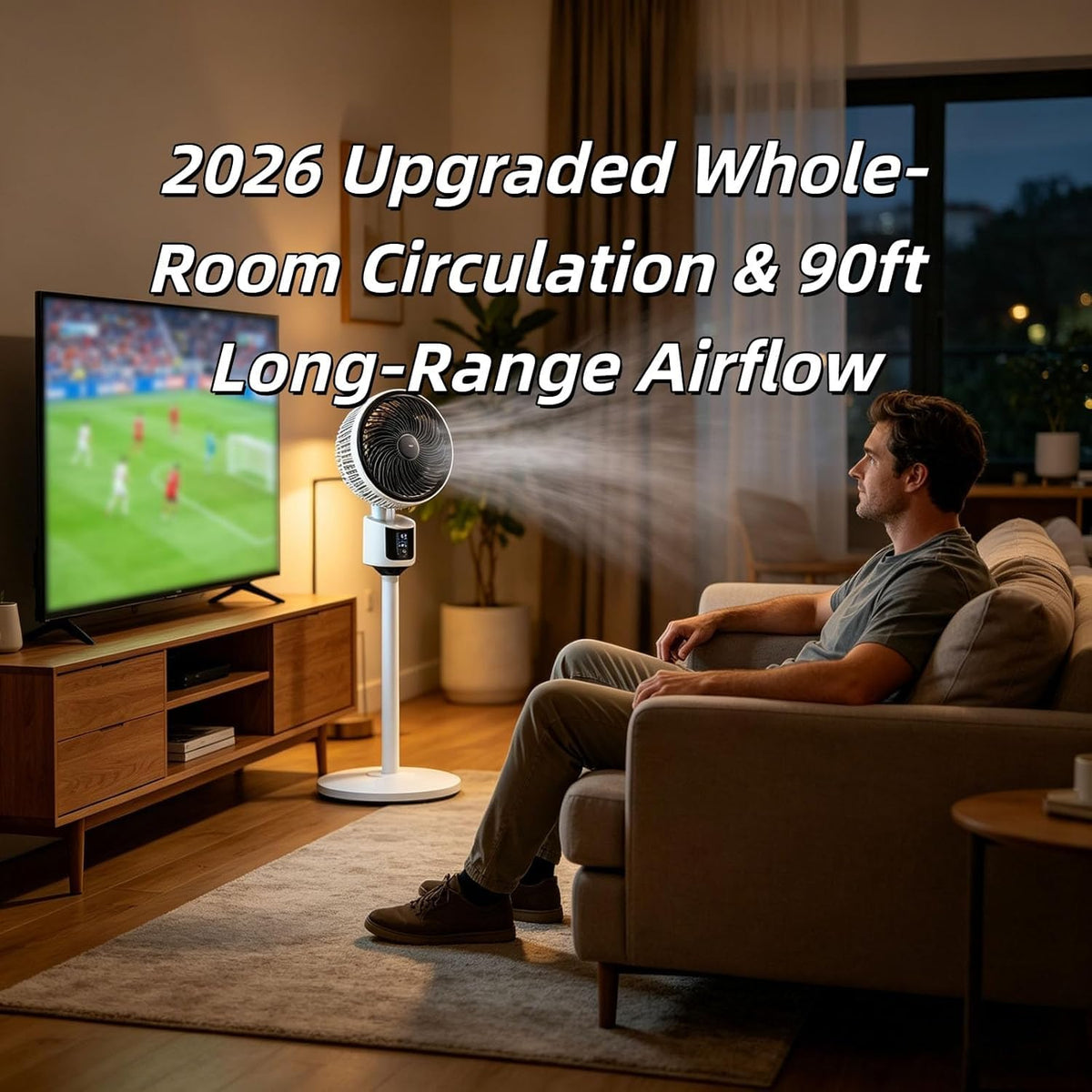 Standing Fan with 90° Oscillation, 3 Speeds, Adjustable Height F5048
