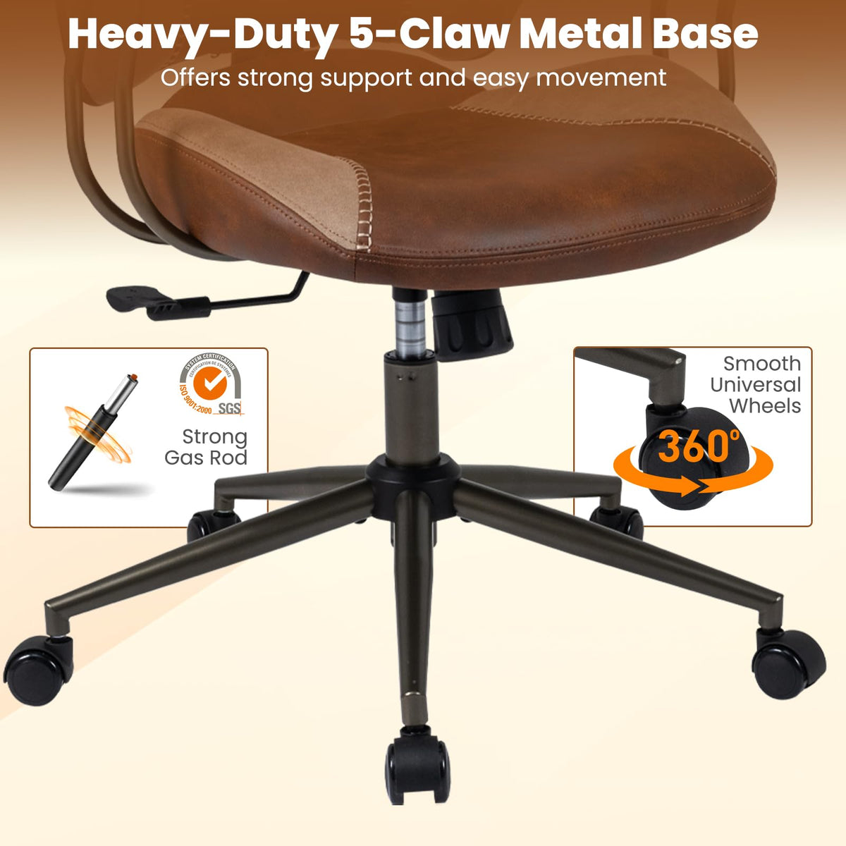 Brown Faux Fur Ergonomic Office Chair with Headrest and Wheels R667