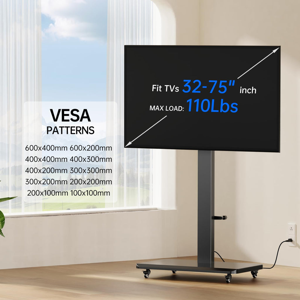 Mobile TV Stand with Power Outlet and Wheels F7991
