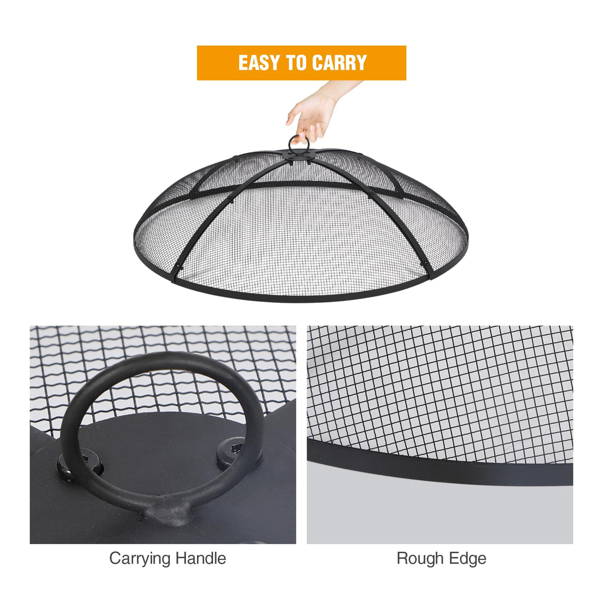 30 Inch Round Metal Fire Pit Spark Screen with Handle & Poker A96015