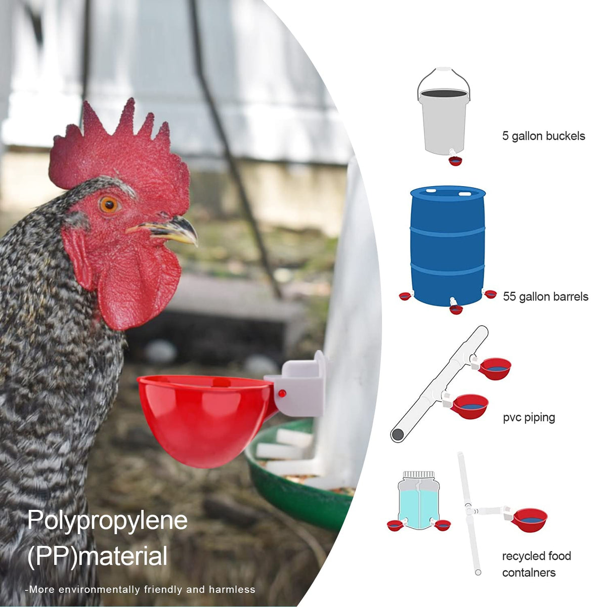 8 Packs Chicken Waterer Cups with Mounting Hole Opener W35219