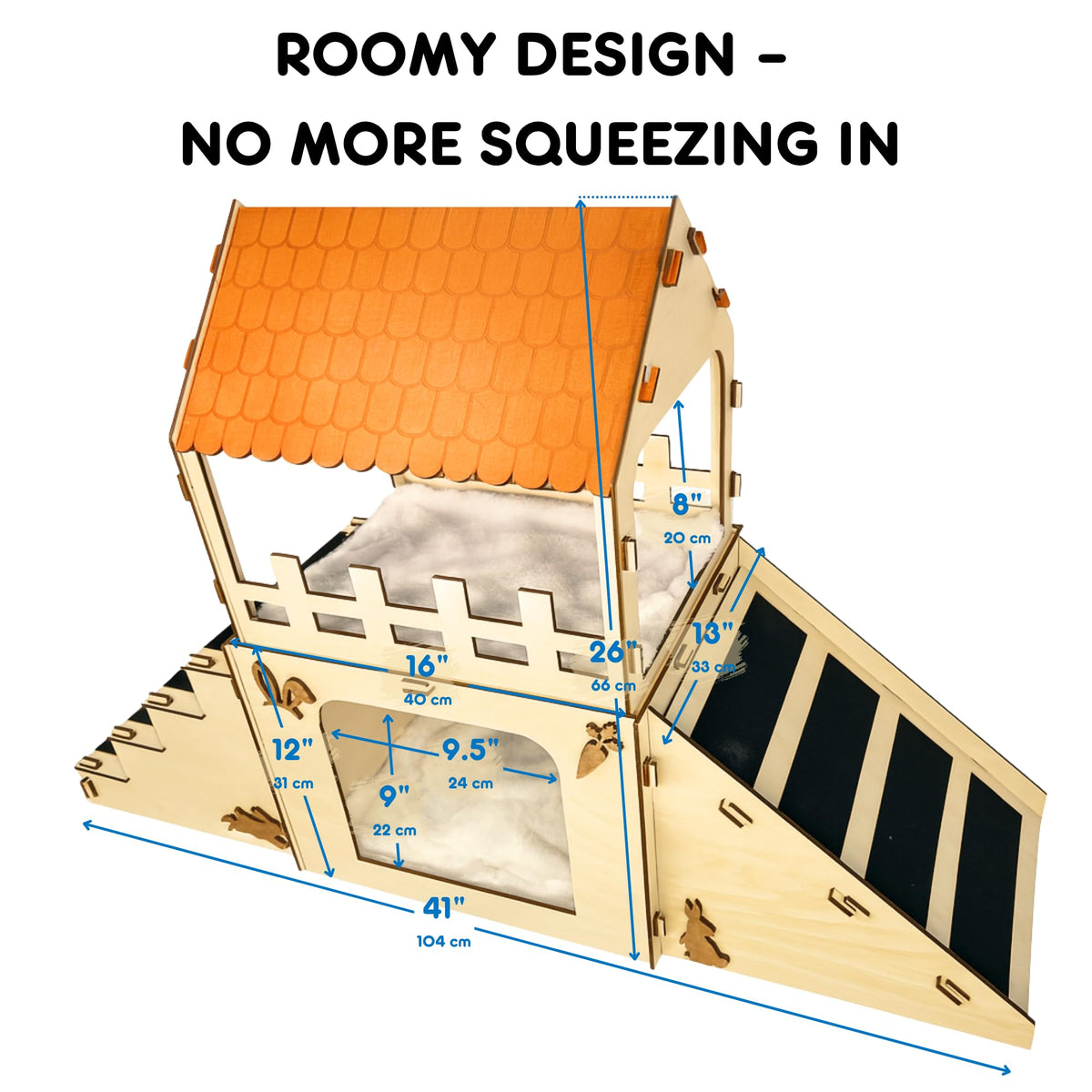 Extra Large Wooden Rabbit Hideout with Fleece Mats E404772