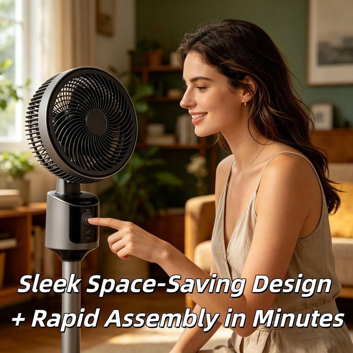 Standing Fan with 90° Oscillation, 3 Speeds, Adjustable Height F5048