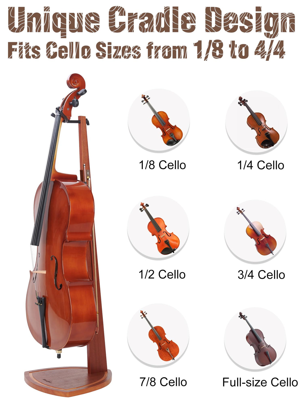 Mahogany Wood Cello Stand with Bow Holder I596008