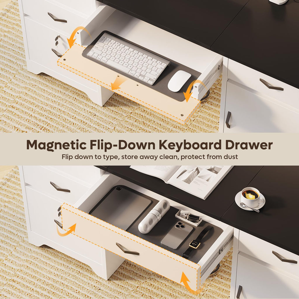 White Office Desk with Lockable Drawers and Charging Station O715