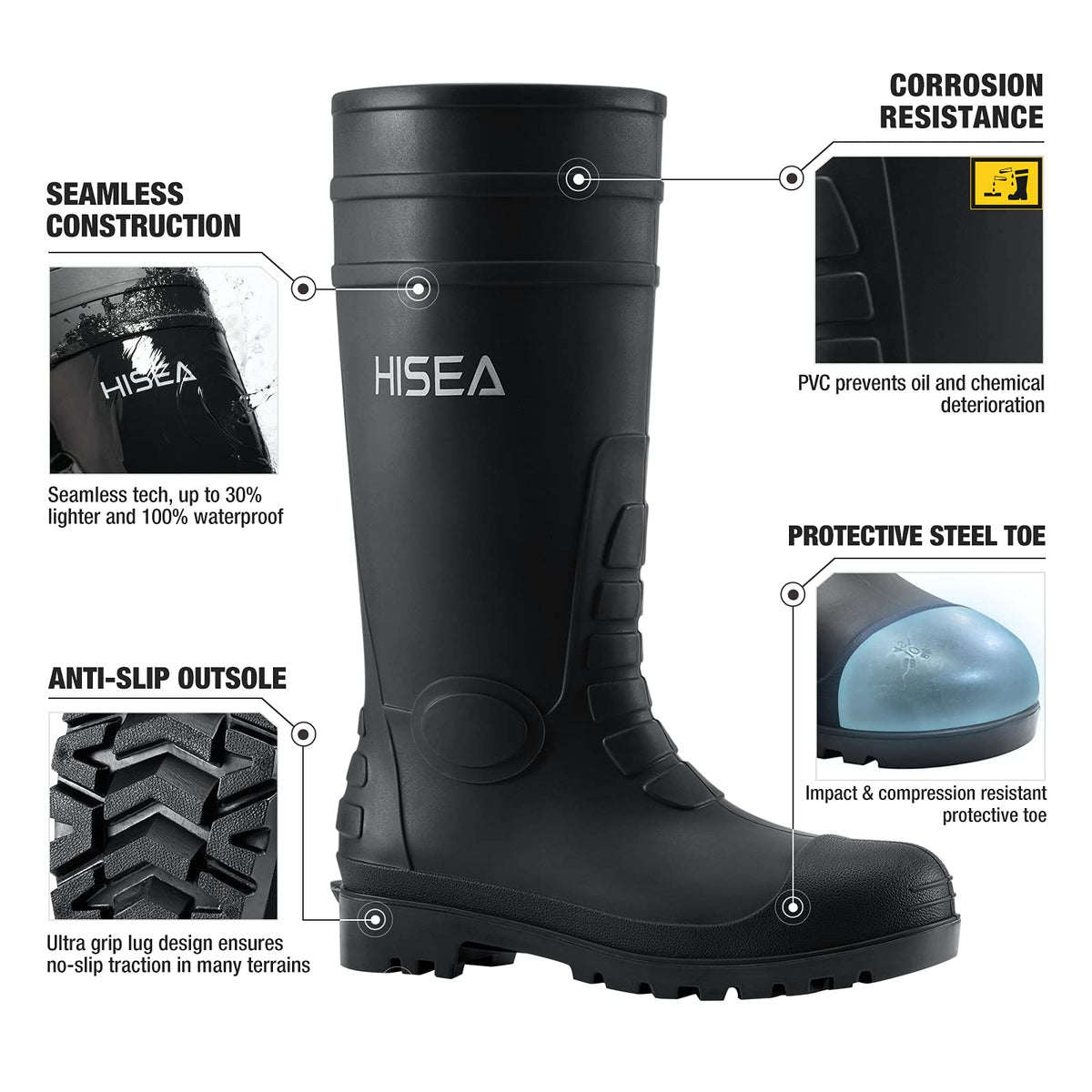 Men's Steel-Toe Waterproof Rubber Rain Boots R620
