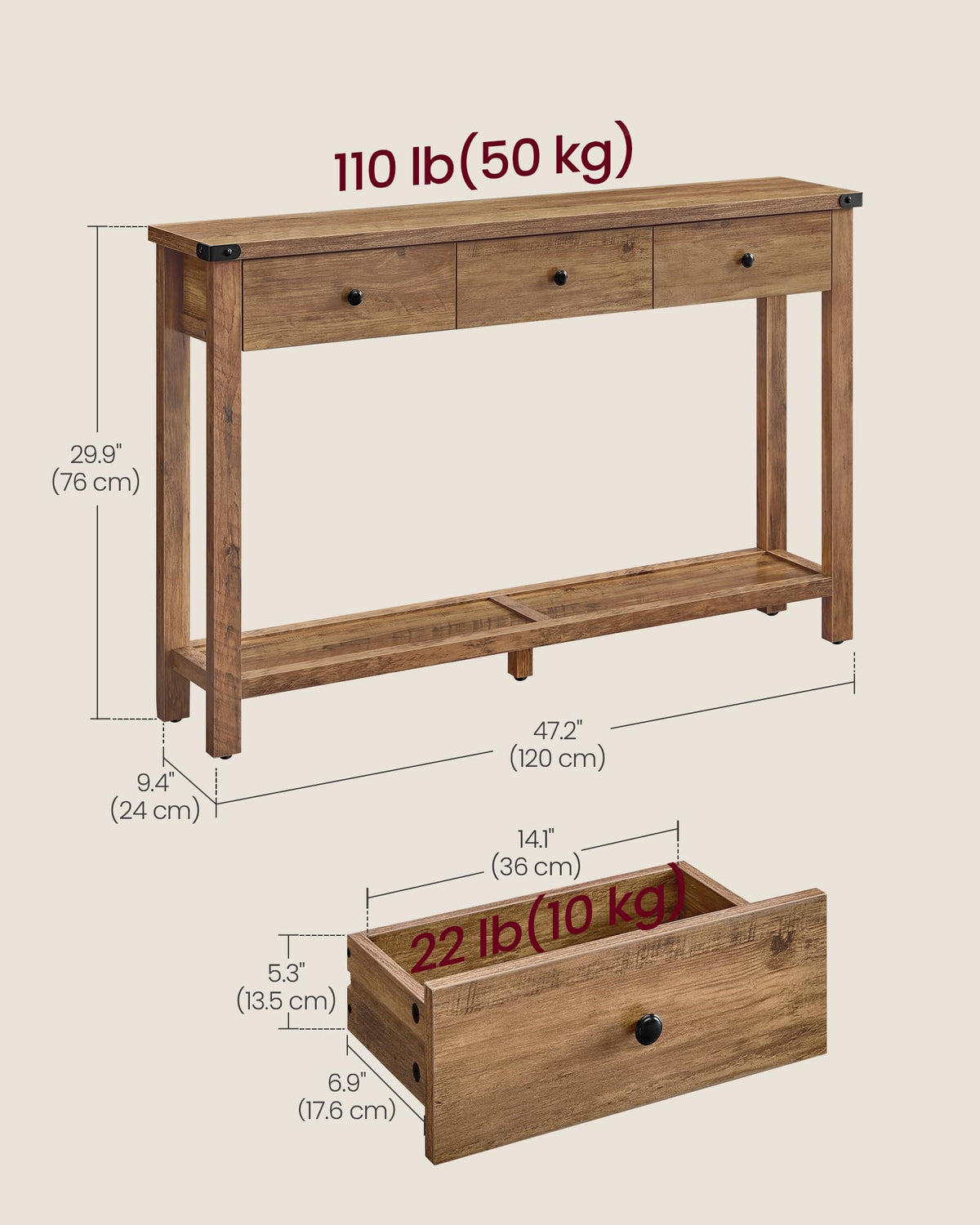 Narrow Console Table with 3 Drawers B2463