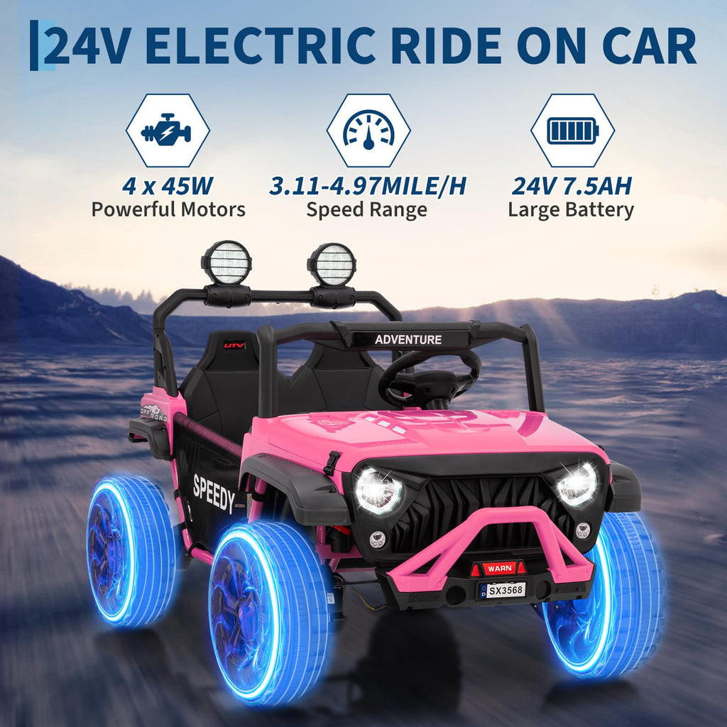 24V 4WD 2 Seater Ride on Car with Remote Control, Pink Z318