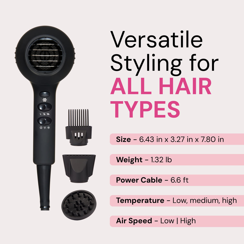 1875 Watt Ionic Hair Dryer with Diffuser & Concentrator, Black H61657