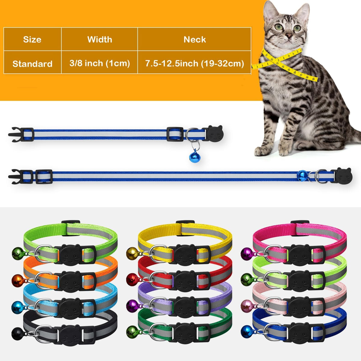 12 Pack Reflective Breakaway Cat Collars with Bells U91908