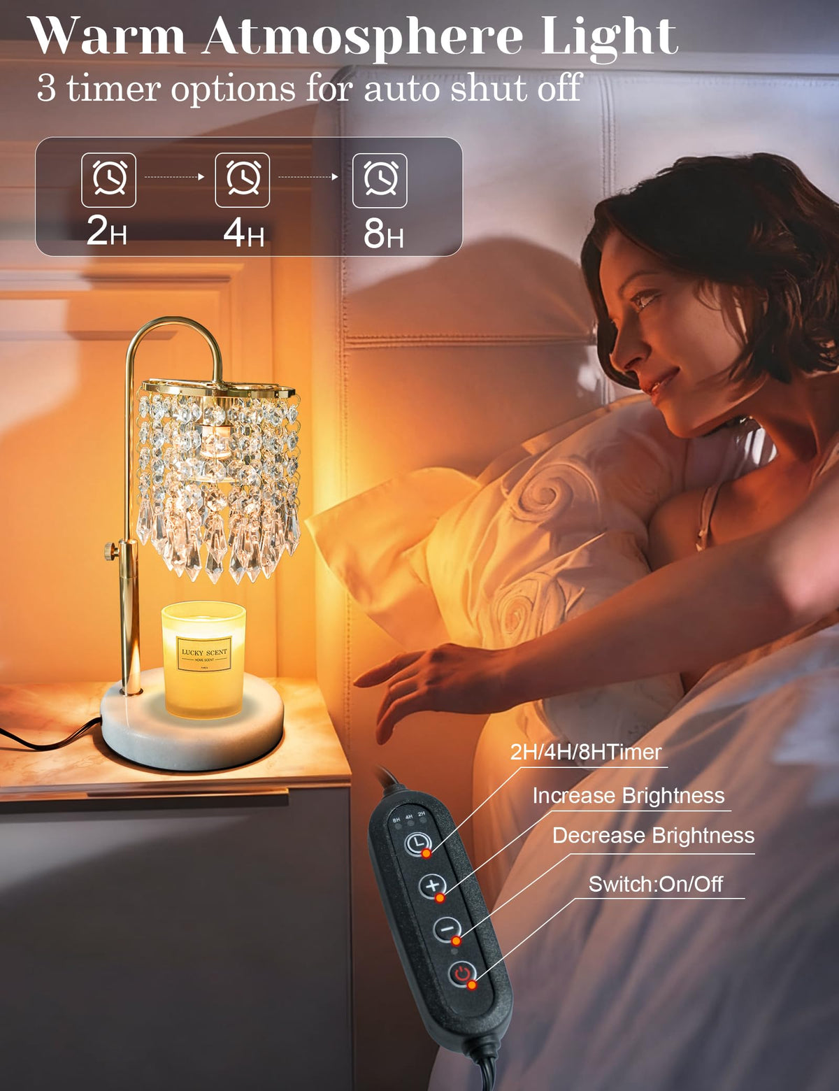 Candle Warmer Lamp with Timer Dimmable Adjustable Height Gold Y541